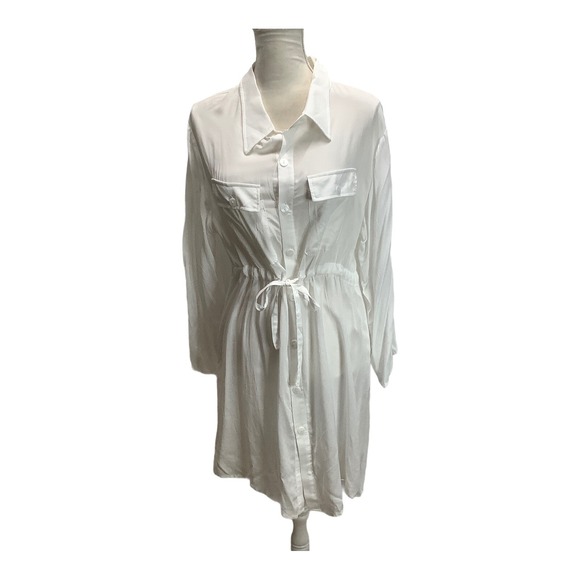 VENUS Dresses & Skirts - Woman's Venus Dress‎ Long Sleeve Drawstring Roll Up Sleeve Pockets Rayon White